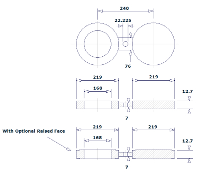 Dimensiones de brida ciega para gafas 150